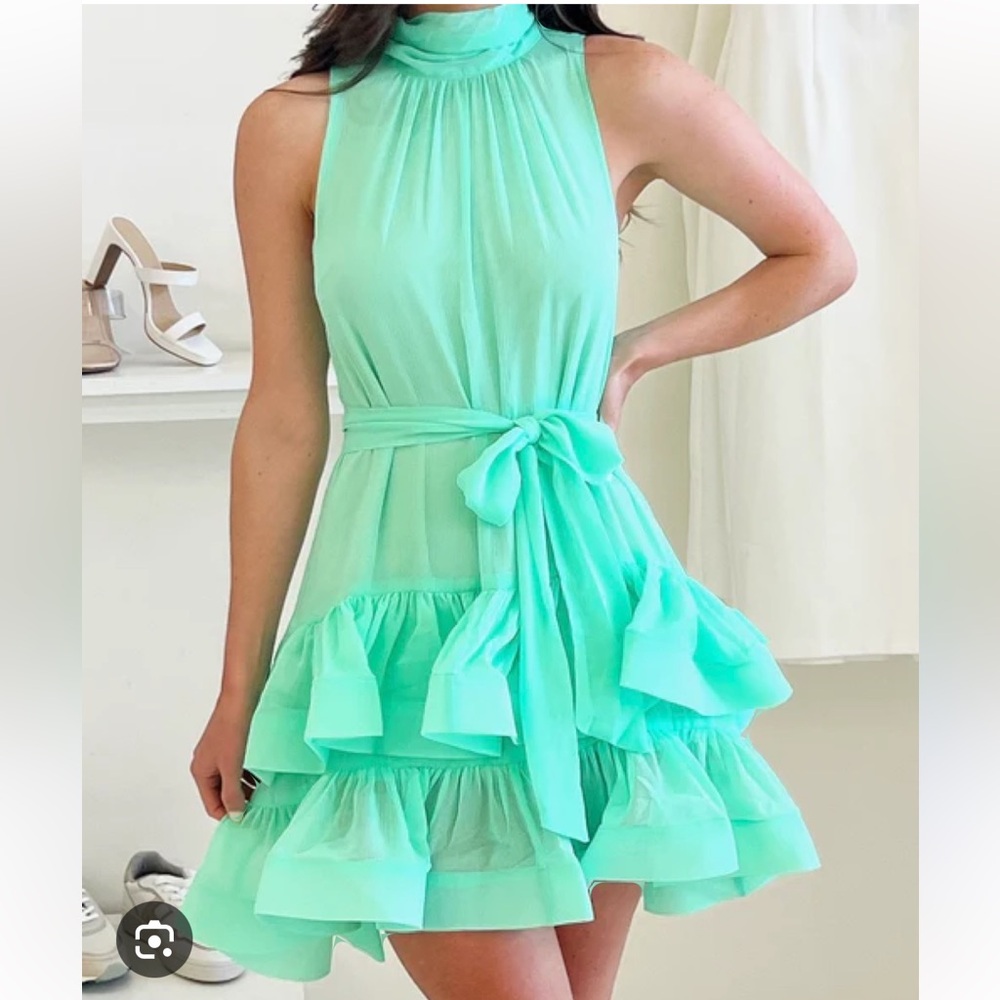 ELLIATT seafoam green tiered ruffle dress